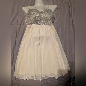 Off white and silver sequin baby doll dress